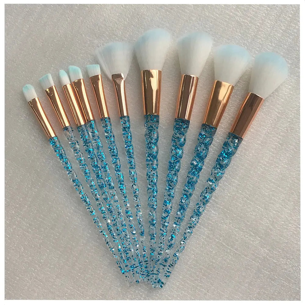 Unicorn Glitter Makeup Brush Set - Foundation, Powder, Blush & Eyeshadow Synthetic