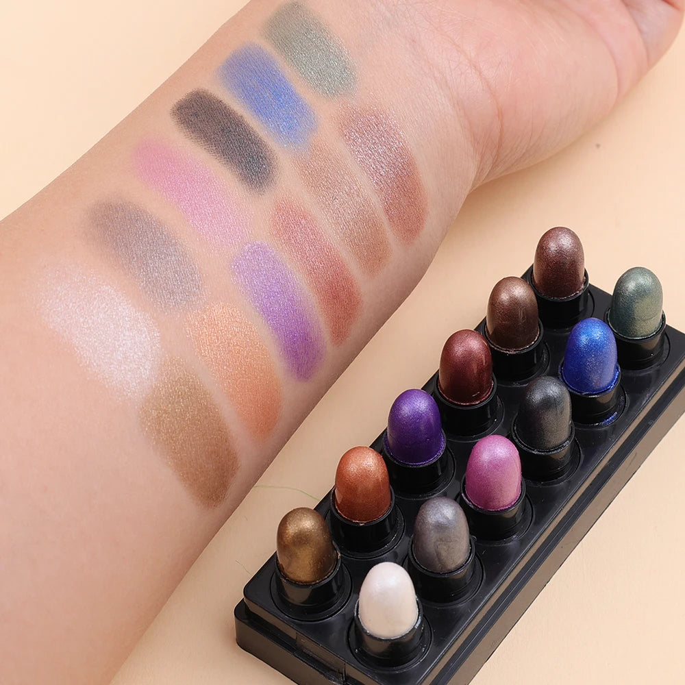 12-Color Eyeshadow Pencil Set - Waterproof Glitter, Shimmer & Matte Shades