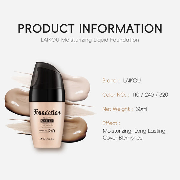 LAIKOU 30ml Hydrating Liquid Foundation - Full Coverage Creamy Natural Finish