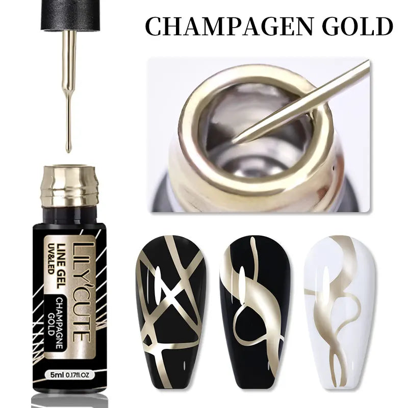 LILYCUTE 5ml Reflective Glitter Liner Gel - Champagne Sparkling Lines for French Nail Art