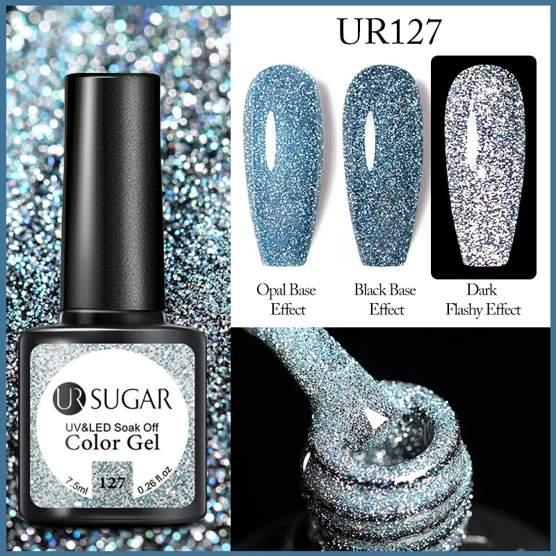 UR SUGAR 7.5ml Reflective Glitter Gel Polish - Pink Sequins UV Soak-Off Semi-Permanent