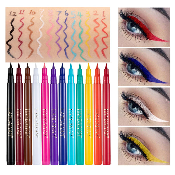 Rainbow Colorful Liquid Eyeliner Pen Set - Waterproof Matte, Long-Lasting