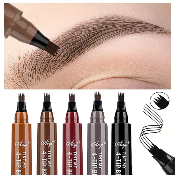 4-Split Tip Liquid Eyebrow Tattoo Pen - Waterproof Natural Hair-Stroke, 5 Shades