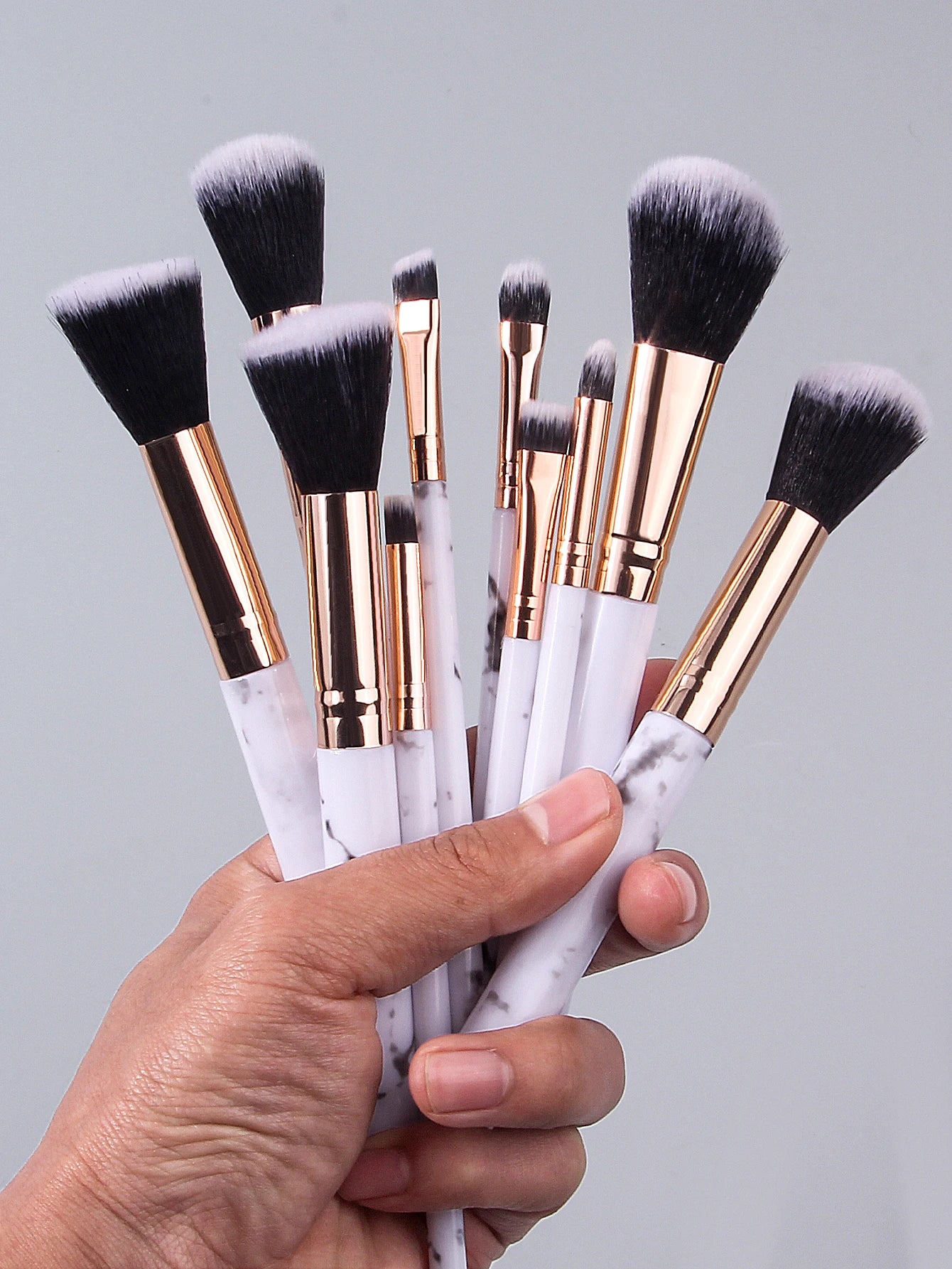 KOSSHOW 11-Piece Marble Makeup Brush Set - Soft Wool Fiber Brushes with Portable Bucket