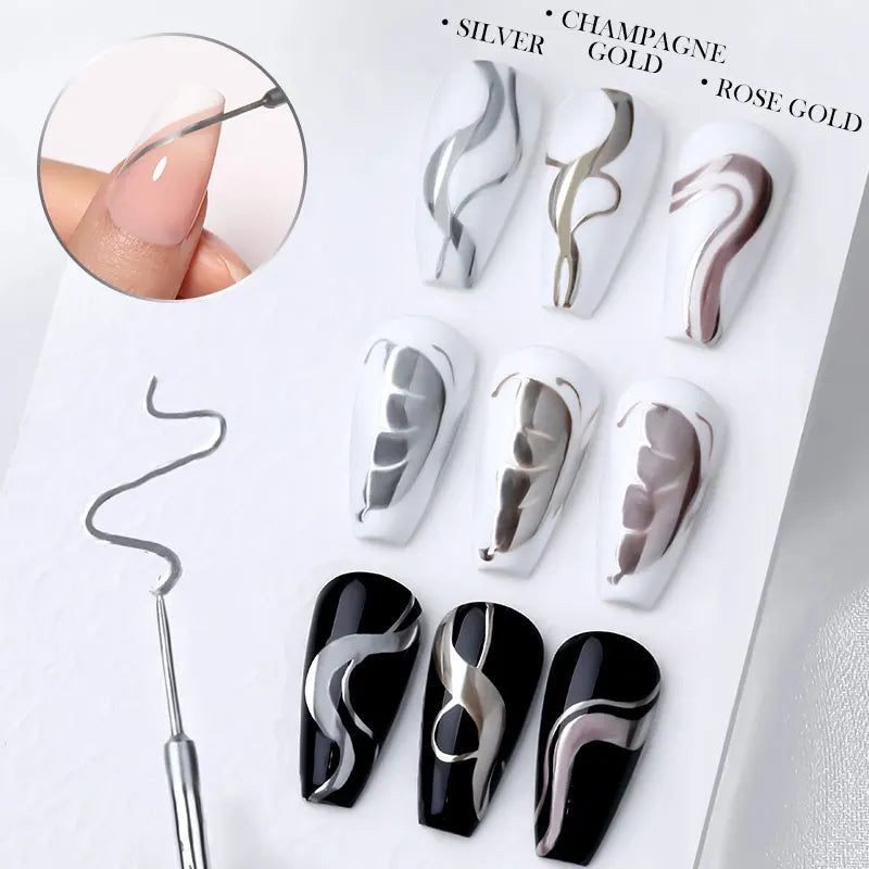 LILYCUTE 5ml Metallic Gold & Silver Mirror Liner Gel - Super Bright French Nail Art