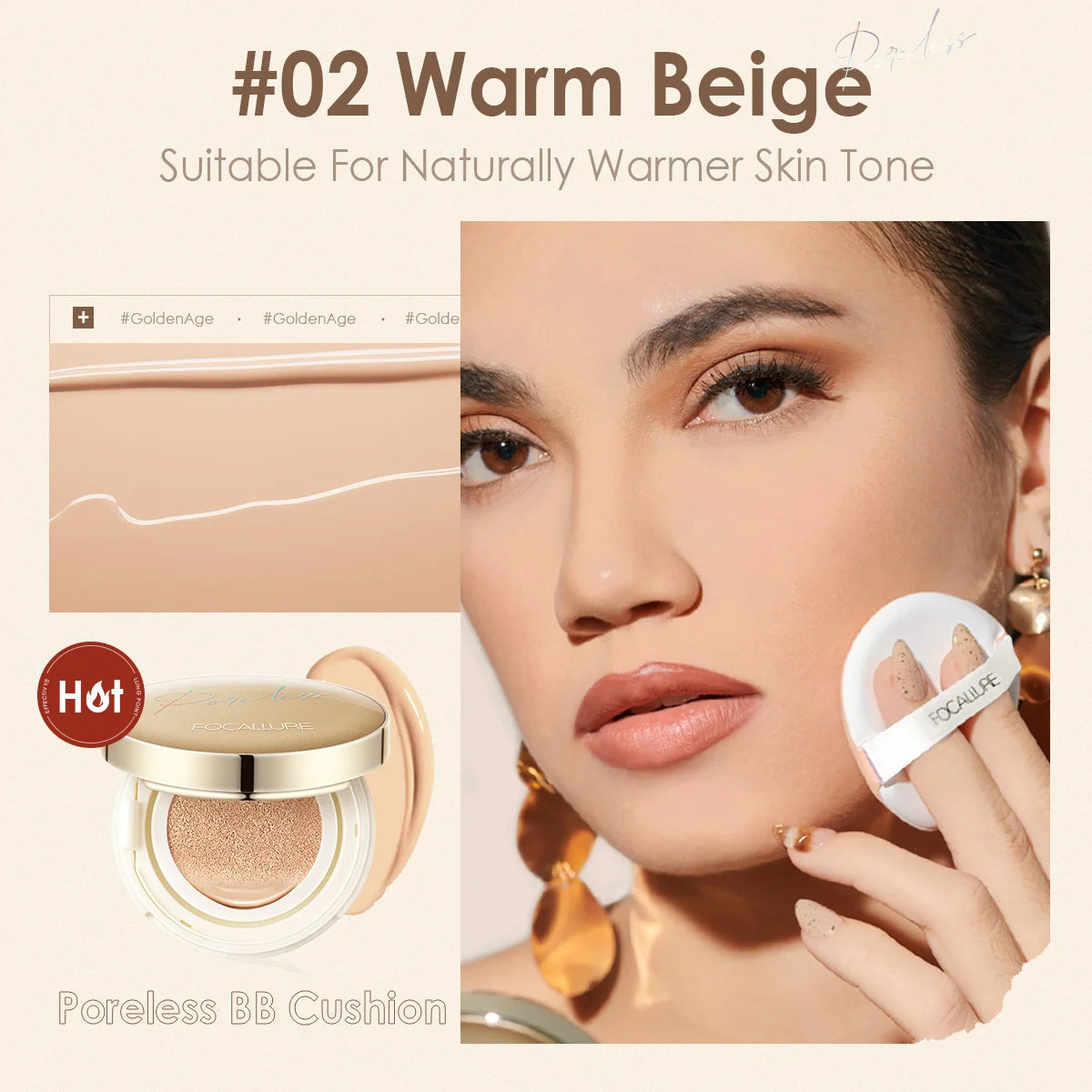 FOCALLURE Air Cushion Foundation - Waterproof Matte, Poreless Full Coverage