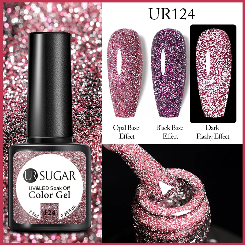 UR SUGAR 7.5ml Reflective Glitter Gel Polish - Pink Sequins UV Soak-Off Semi-Permanent