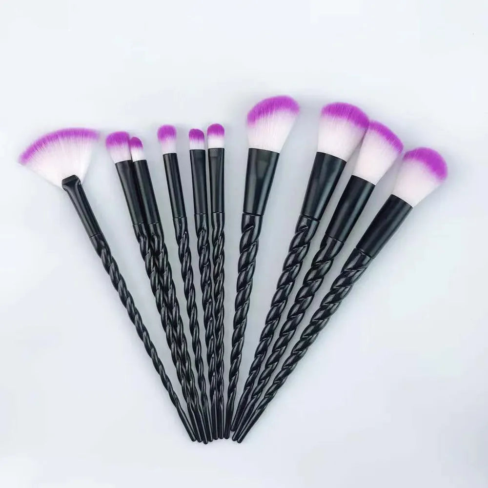 Unicorn Glitter Makeup Brush Set - Foundation, Powder, Blush & Eyeshadow Synthetic