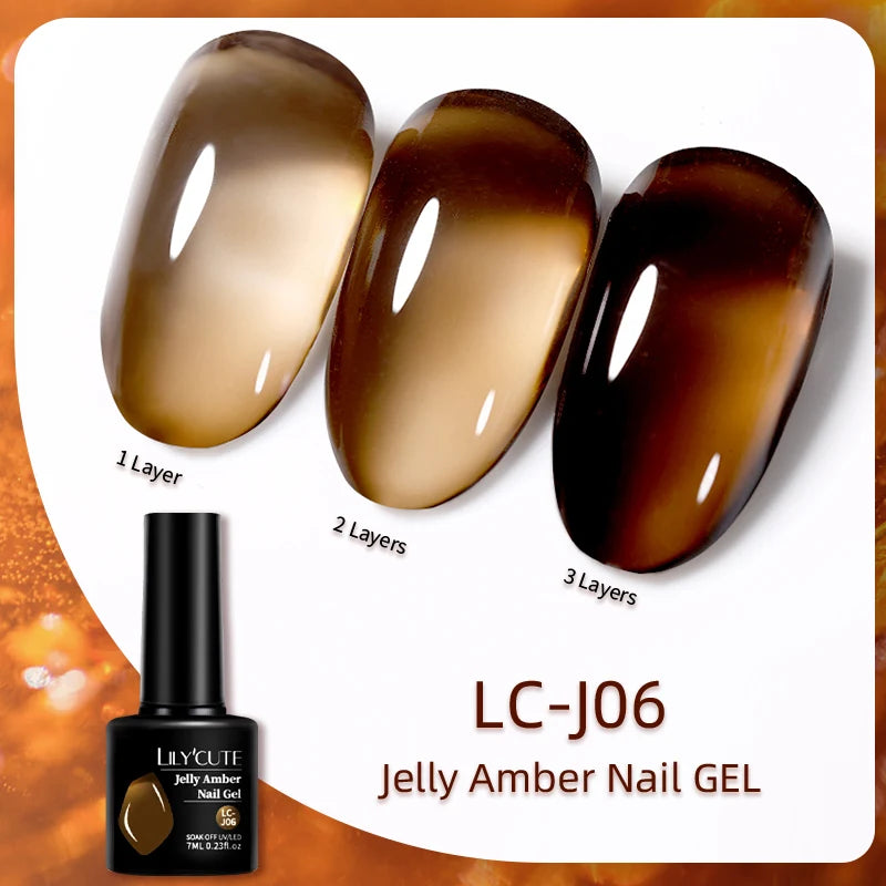 LILYCUTE 7ml Jelly Amber Dark Bloom Leopard Gel Polish - Semi-Permanent UV Nail Art