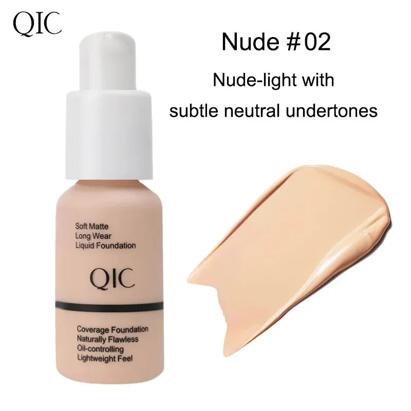 QIC Naturally Flawless Matte Liquid Foundation - Oil-Control, 30ml, 5 Shades