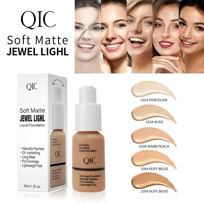 QIC Naturally Flawless Matte Liquid Foundation - Oil-Control, 30ml, 5 Shades
