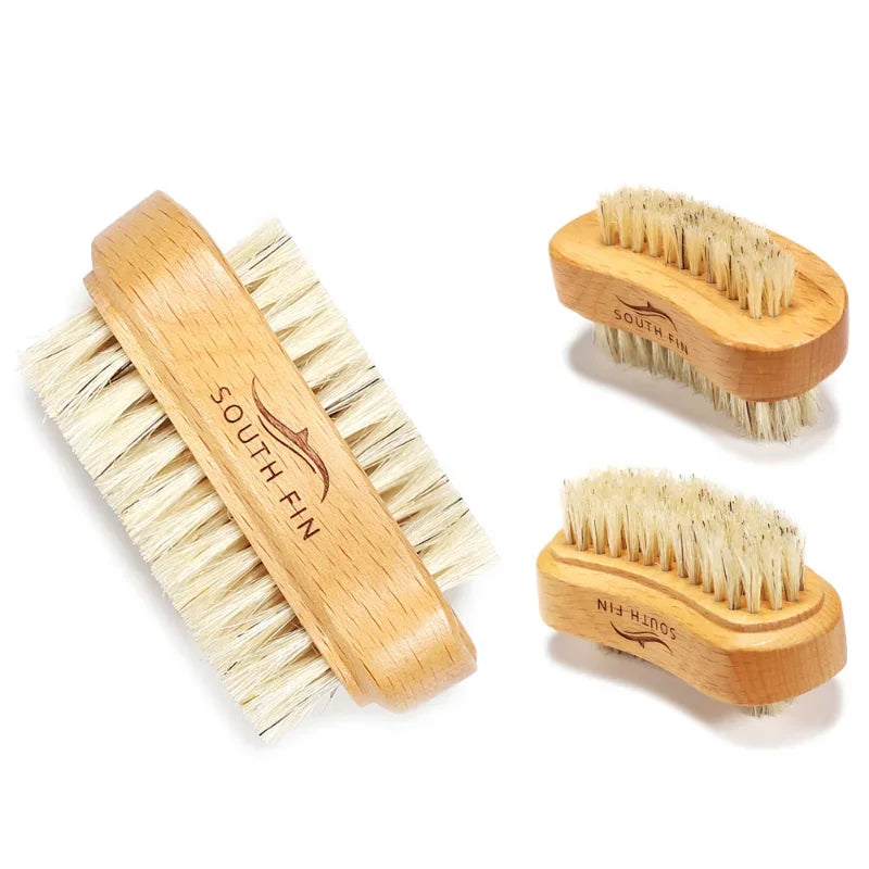 Double-Sided Natural Bristle Nail Cleaning Brush - Wooden Handle Manicure & Pedicure Tool