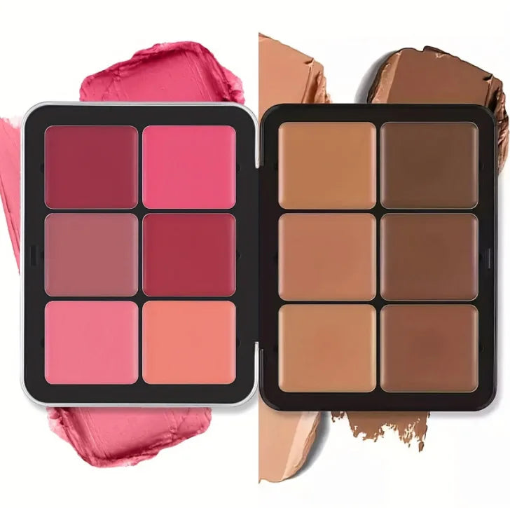 12-Color Blush & Contour Cream Palette - Concealer, Highlighter & Blemish Cover