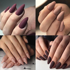 24-Piece Short Press-On Nails Set - Almond Ballet Tips in Matte Red, Nude & Brown