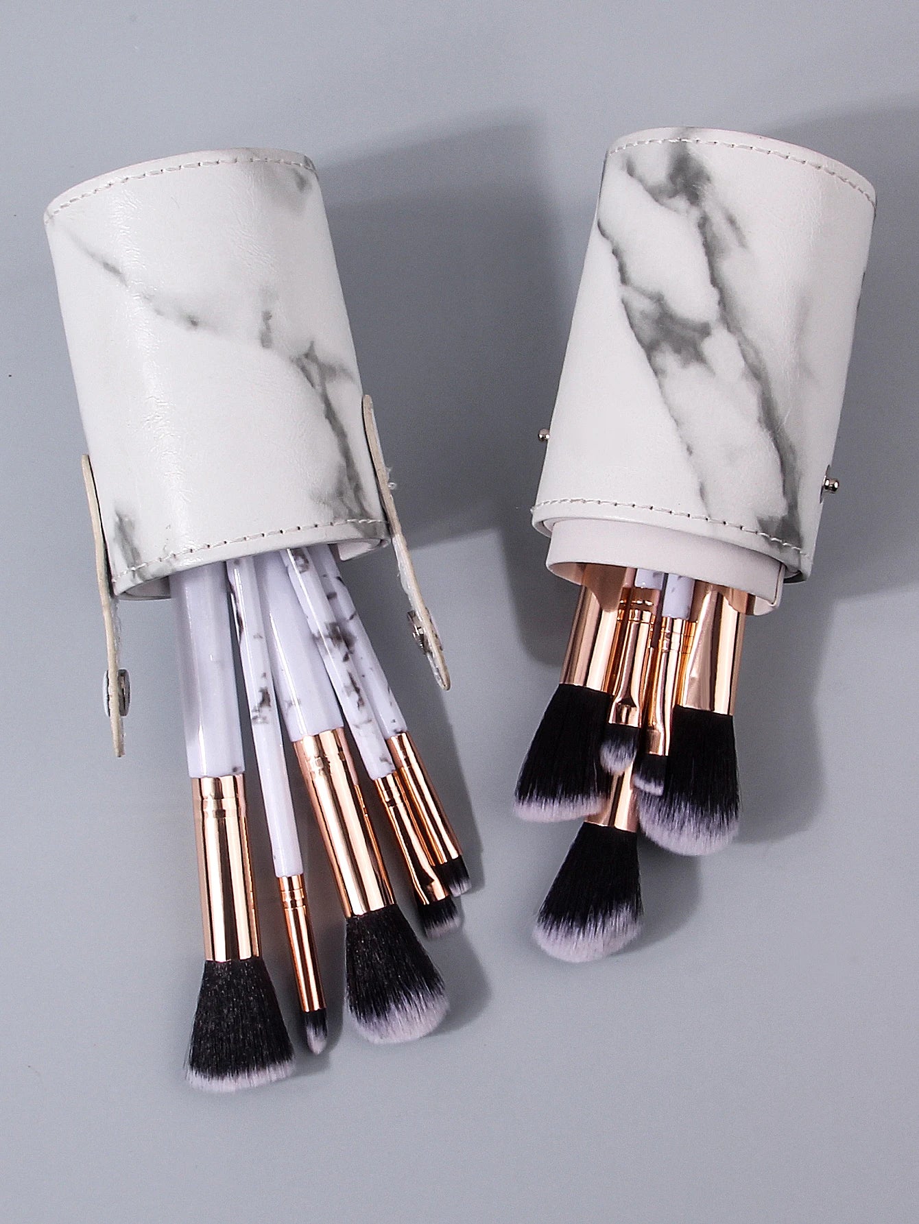KOSSHOW 11-Piece Marble Makeup Brush Set - Soft Wool Fiber Brushes with Portable Bucket