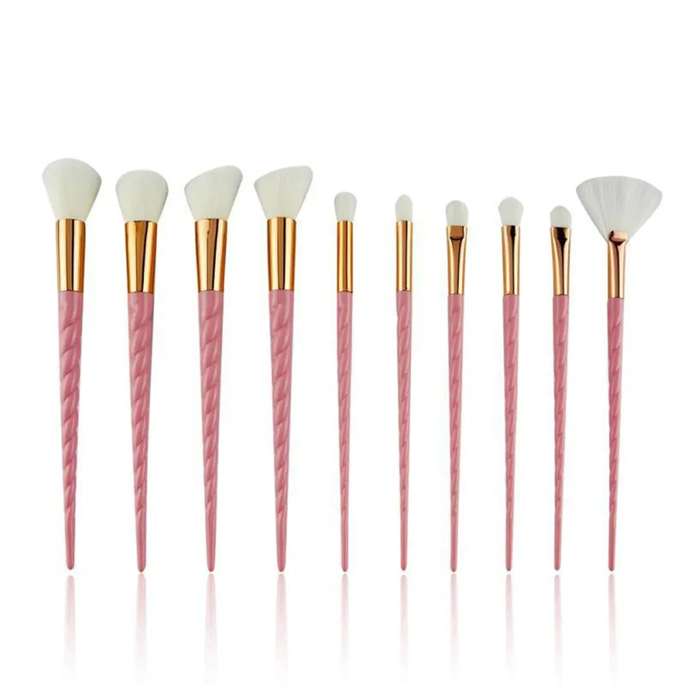 Unicorn Glitter Makeup Brush Set - Foundation, Powder, Blush & Eyeshadow Synthetic