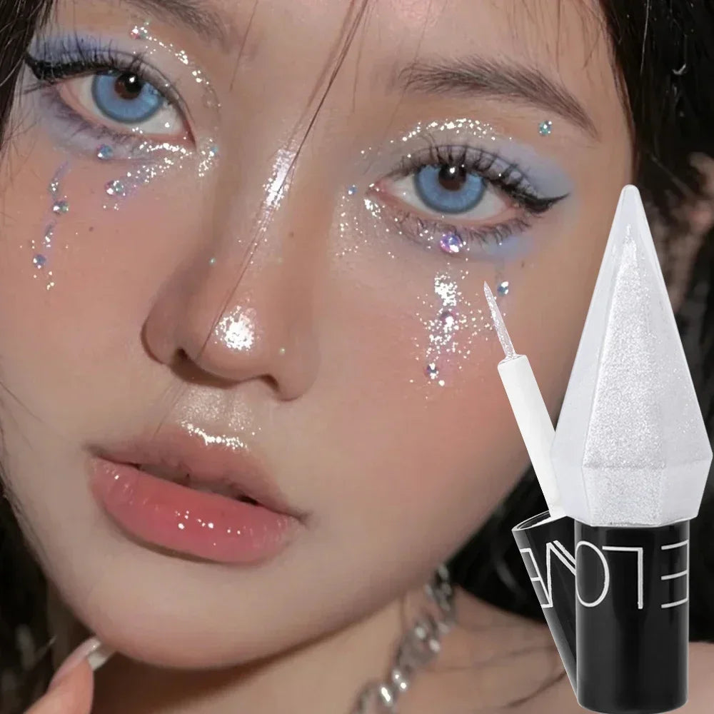 Pudaier Pearlescent Diamond Liquid Eyeshadow Eyeliner - Rose Gold, White & Glitter