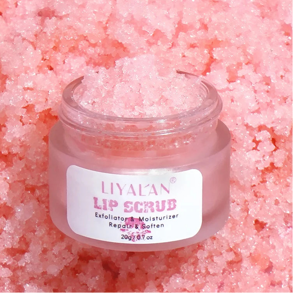 LIYALAN Pink Sugar Lip Scrub - Lightening Dark Lips, Exfoliating & Fine Line Repair