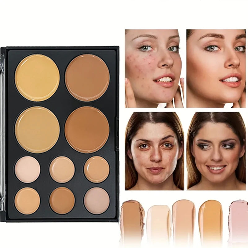 VERONNI 10-Color Concealer & Contour Palette - Matte Coverage for Dark Circles & Tattoos
