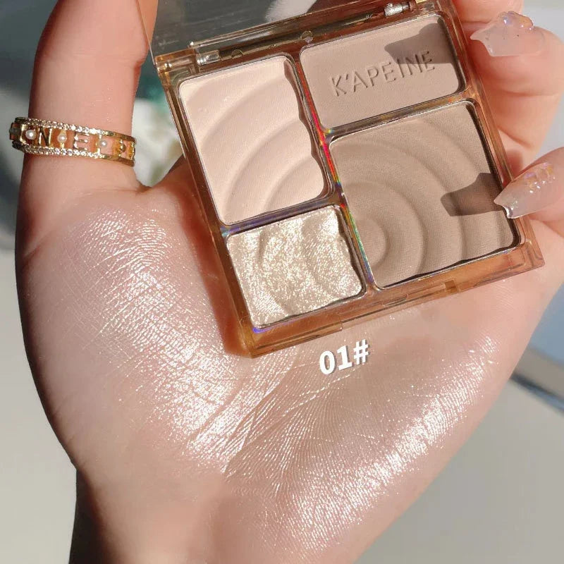 Pudaier 4-Color Blush & Highlighter Contour Palette - Matte & Highgloss Finish