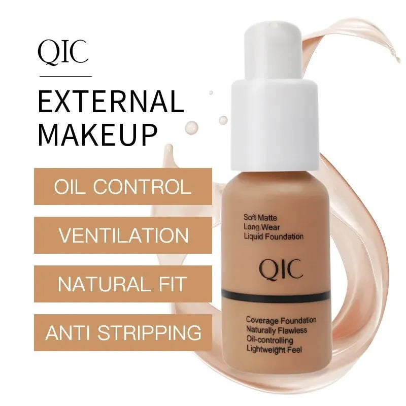 QIC Naturally Flawless Matte Liquid Foundation - Oil-Control, 30ml, 5 Shades