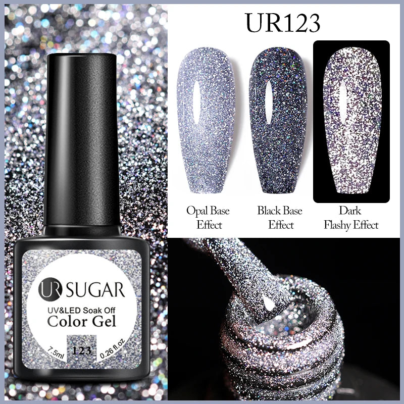 UR SUGAR 7.5ml Reflective Glitter Gel Polish - Pink Sequins UV Soak-Off Semi-Permanent