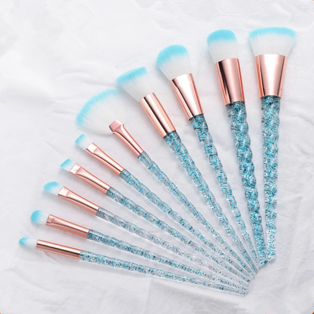 Unicorn Glitter Makeup Brush Set - Foundation, Powder, Blush & Eyeshadow Synthetic