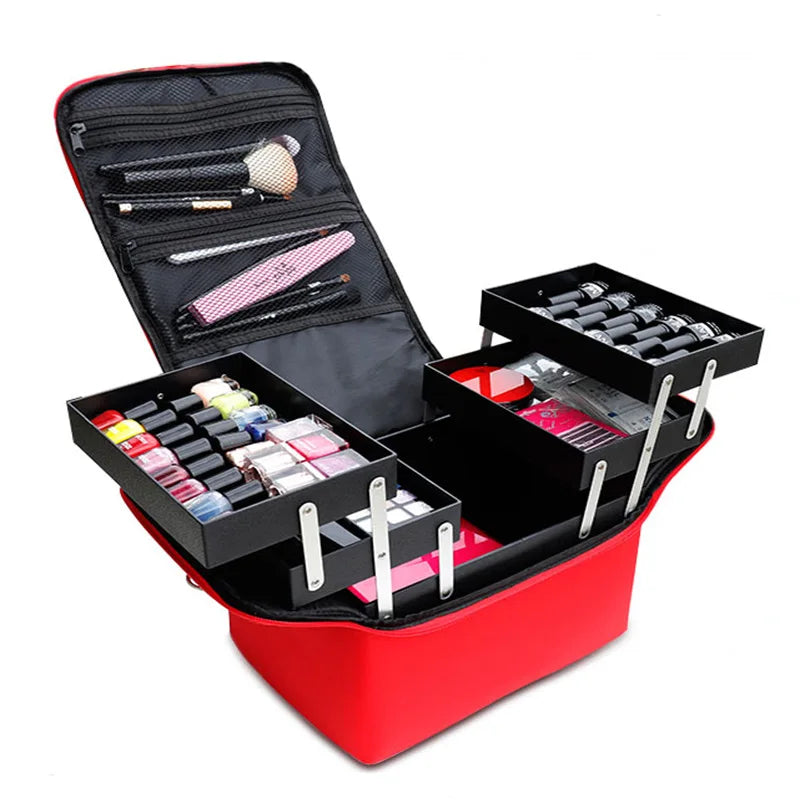 Multi-Layer Waterproof Nail Art Tool Box - Portable Multi-Functional Cosmetic Storage Handbag