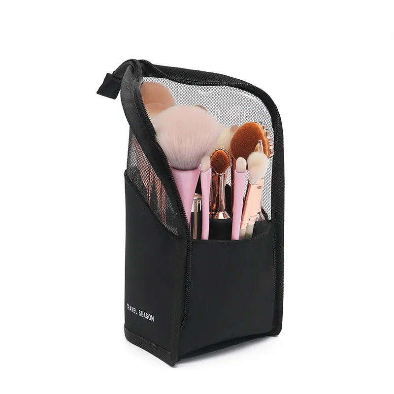 HOMEFISH Stand-Up Clear Zipper Cosmetic Bag - Travel Brush Holder & Organizer Toiletry Bag
