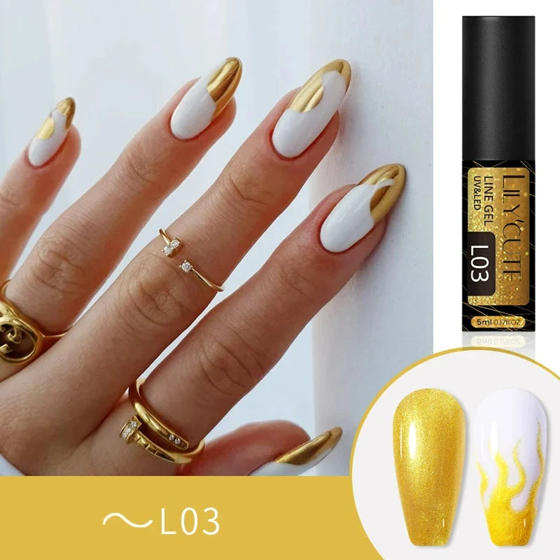 LILYCUTE 5ml Metallic Gold & Silver Mirror Liner Gel - Super Bright French Nail Art