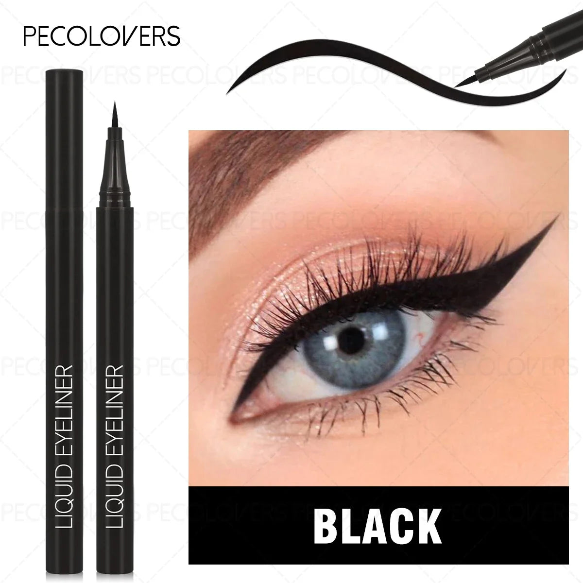 PECOLOVERS 3-Piece Black Liquid Eyeliner Pen Set - Waterproof High Pigment Natural Finish