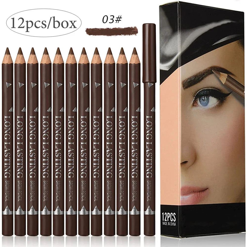 6/12-Pack Waterproof Eyebrow Pencils - Professional Natural Black & Brown Set