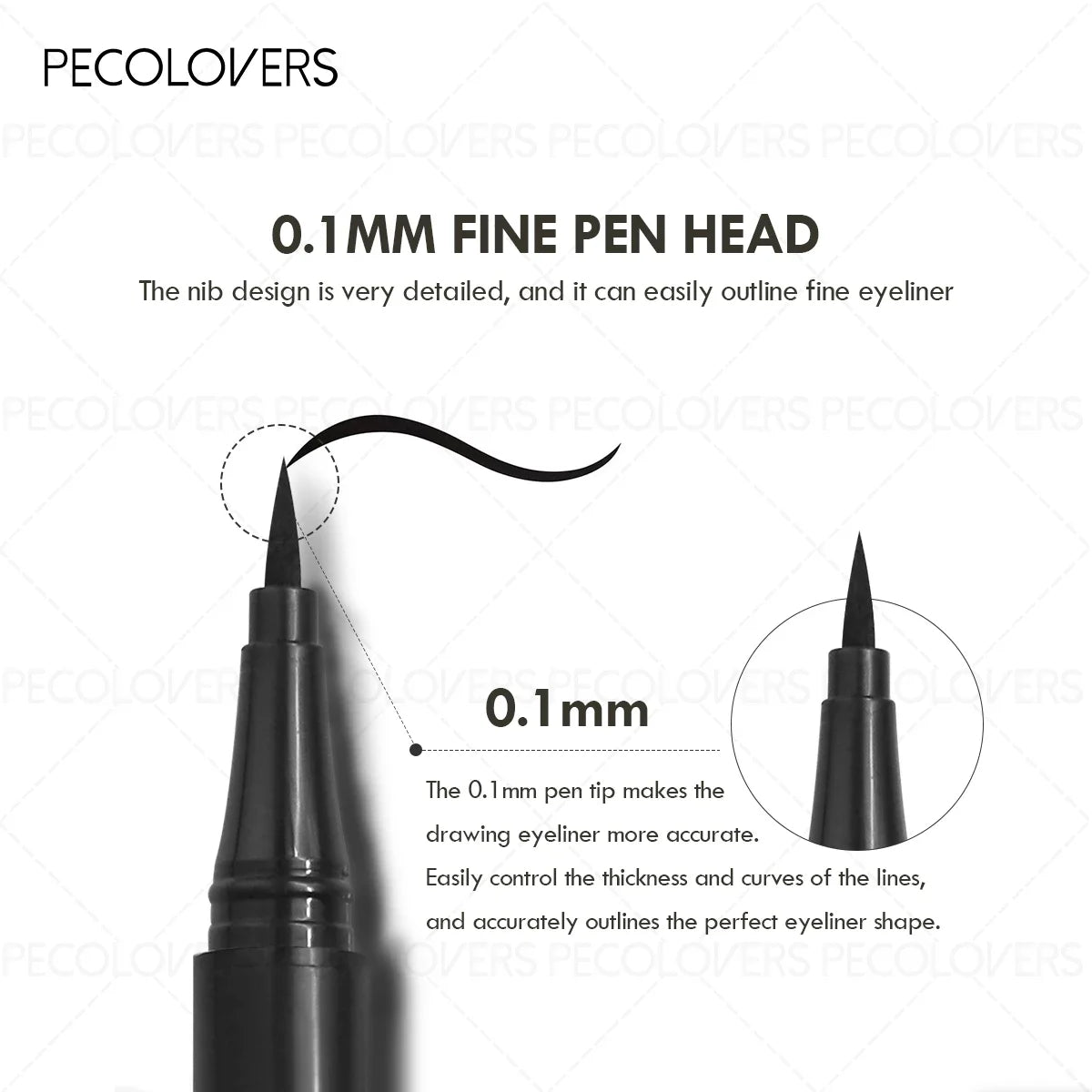 PECOLOVERS 3-Piece Black Liquid Eyeliner Pen Set - Waterproof High Pigment Natural Finish