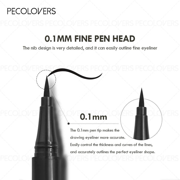 PECOLOVERS 3-Piece Black Liquid Eyeliner Pen Set - Waterproof High Pigment Natural Finish