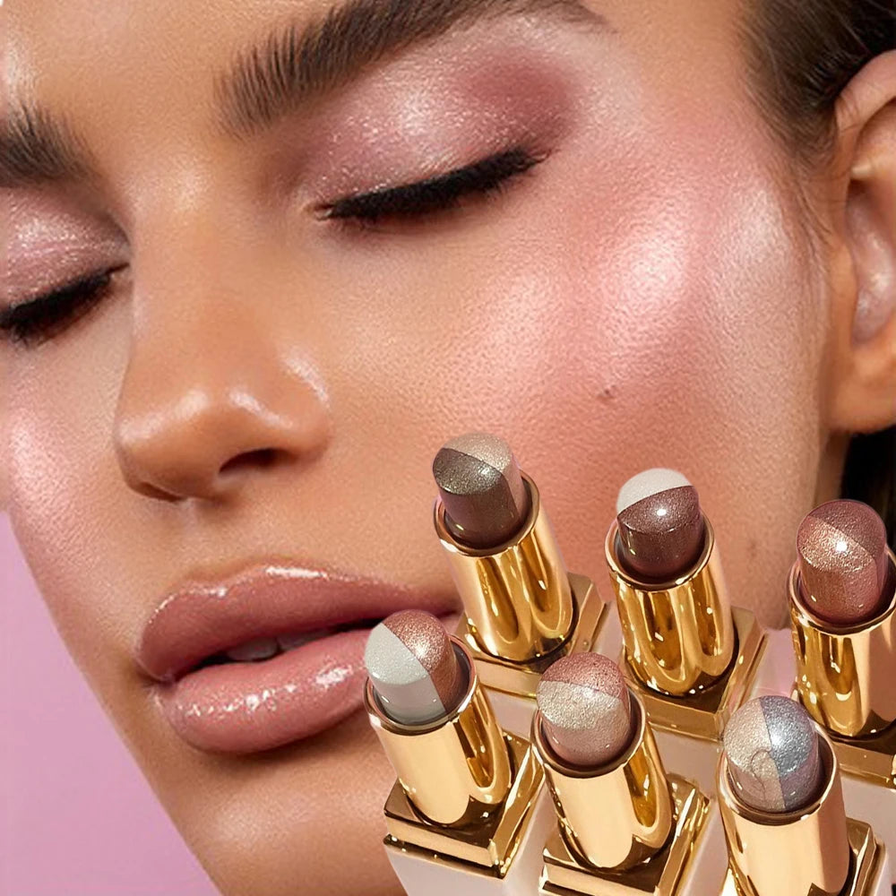 Double Color Eyeshadow Stick - Glitter Shimmer & Metallic Highlight Duo