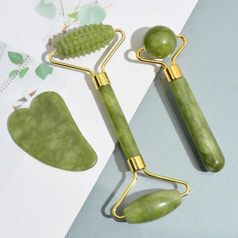 AYHle Natural Jade Roller & Gua Sha Set - Face Lifting, Acupoint Spa Massage Tool