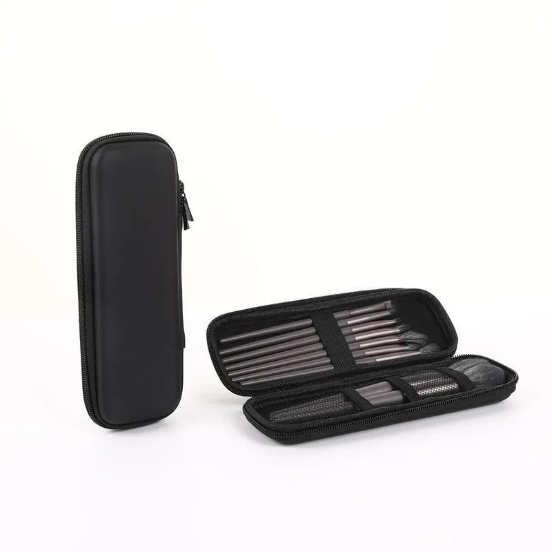 Black Waterproof Double-Zipper Makeup Brush Case - Portable Travel Brush Holder & Storage