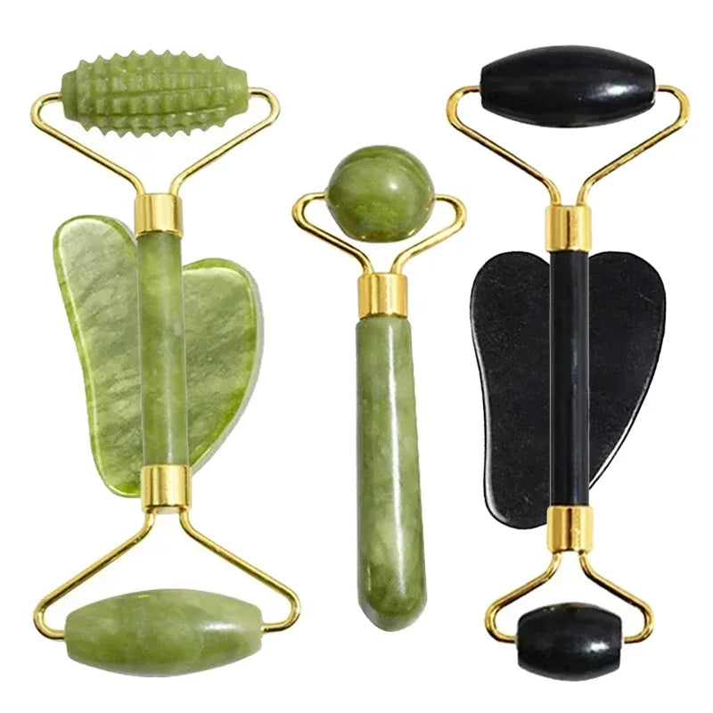 AYHle Natural Jade Roller & Gua Sha Set - Face Lifting, Acupoint Spa Massage Tool