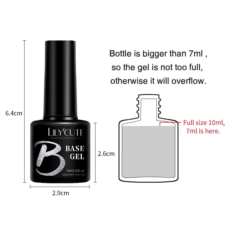 LILYCUTE 7ml No-Wipe Top Coat & UV Base Gel - Semi-Permanent Soak-Off Nail Manicure