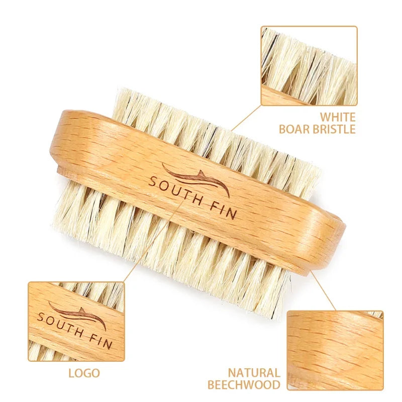 Double-Sided Natural Bristle Nail Cleaning Brush - Wooden Handle Manicure & Pedicure Tool