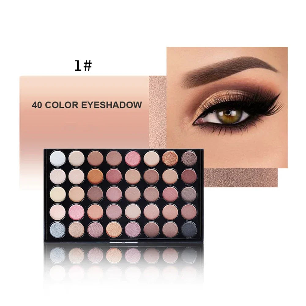 40-Color Eyeshadow Palette - Matte, Glitter, Pearlescent & Shimmer Nude to Bold