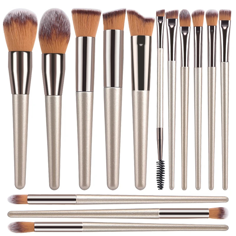 Champagne Makeup Brush Set - Foundation, Powder, Blush, Eyeshadow & Kabuki Blending