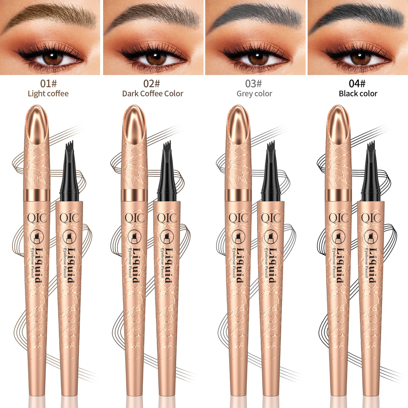 QIHENGYUE 4-Tip Microblade Liquid Eyebrow Pen - Smudge-Proof Waterproof Natural