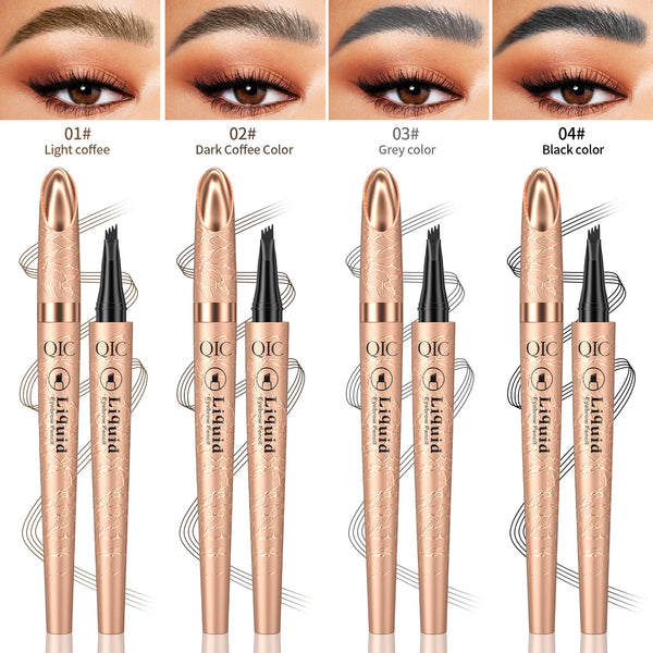 QIHENGYUE 4-Tip Microblade Liquid Eyebrow Pen - Smudge-Proof Waterproof Natural
