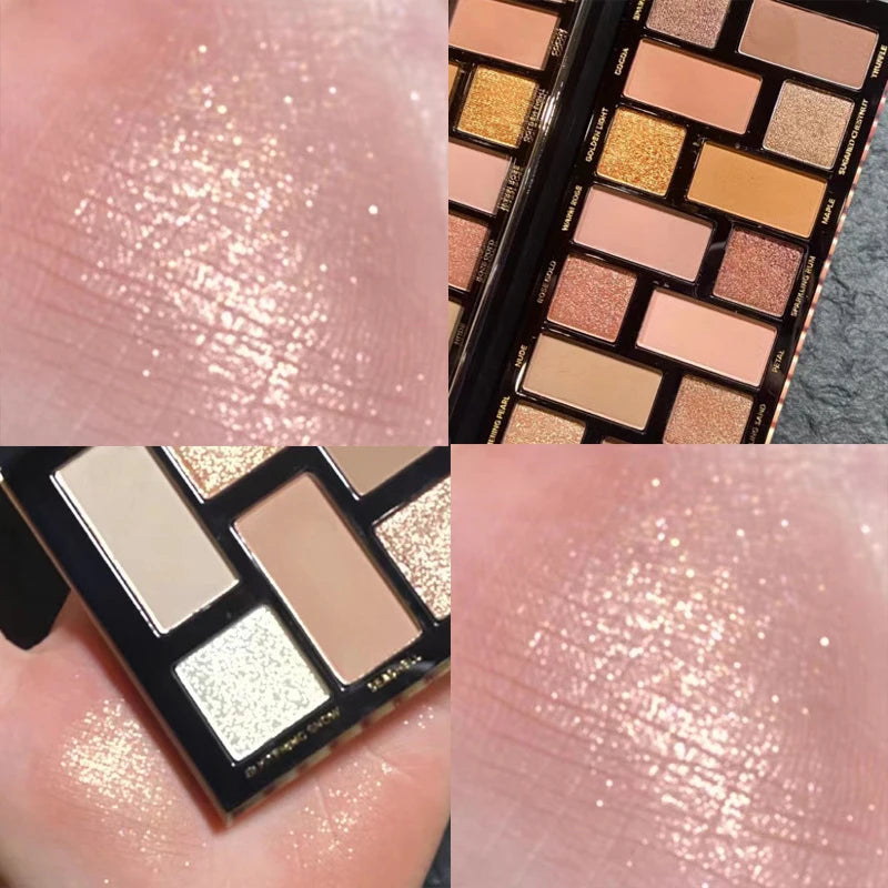 16-Color Matte, Glitter & Pearlescent Eyeshadow Palette - Nude Brown Shimmer