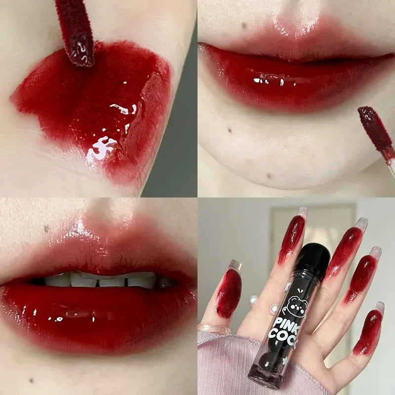 Mirror Glass Lip Tint - Punk Dark Red Juice Glaze, Water-Light Clear Liquid Liptint