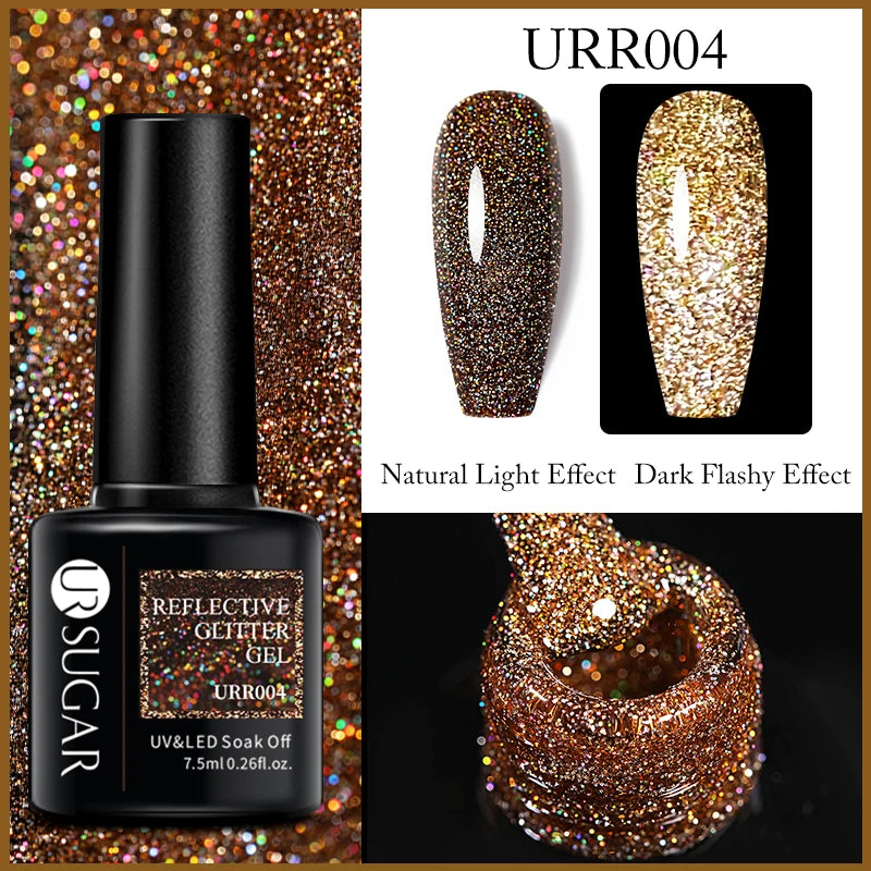 UR SUGAR 7.5ml Reflective Glitter Gel Polish - Pink Sequins UV Soak-Off Semi-Permanent