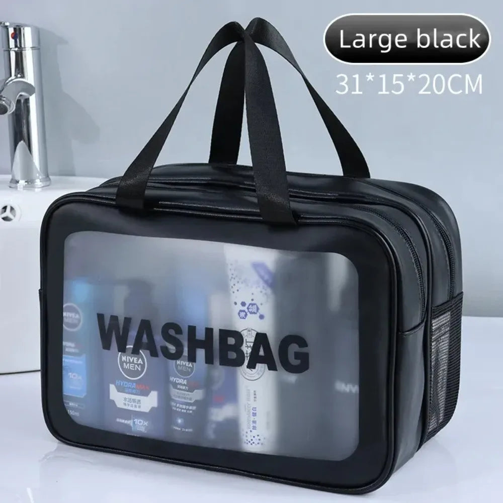 Dry-Wet Separation Double Transparent PU Makeup Bag - Portable Travel & Fitness Cosmetic Organiser
