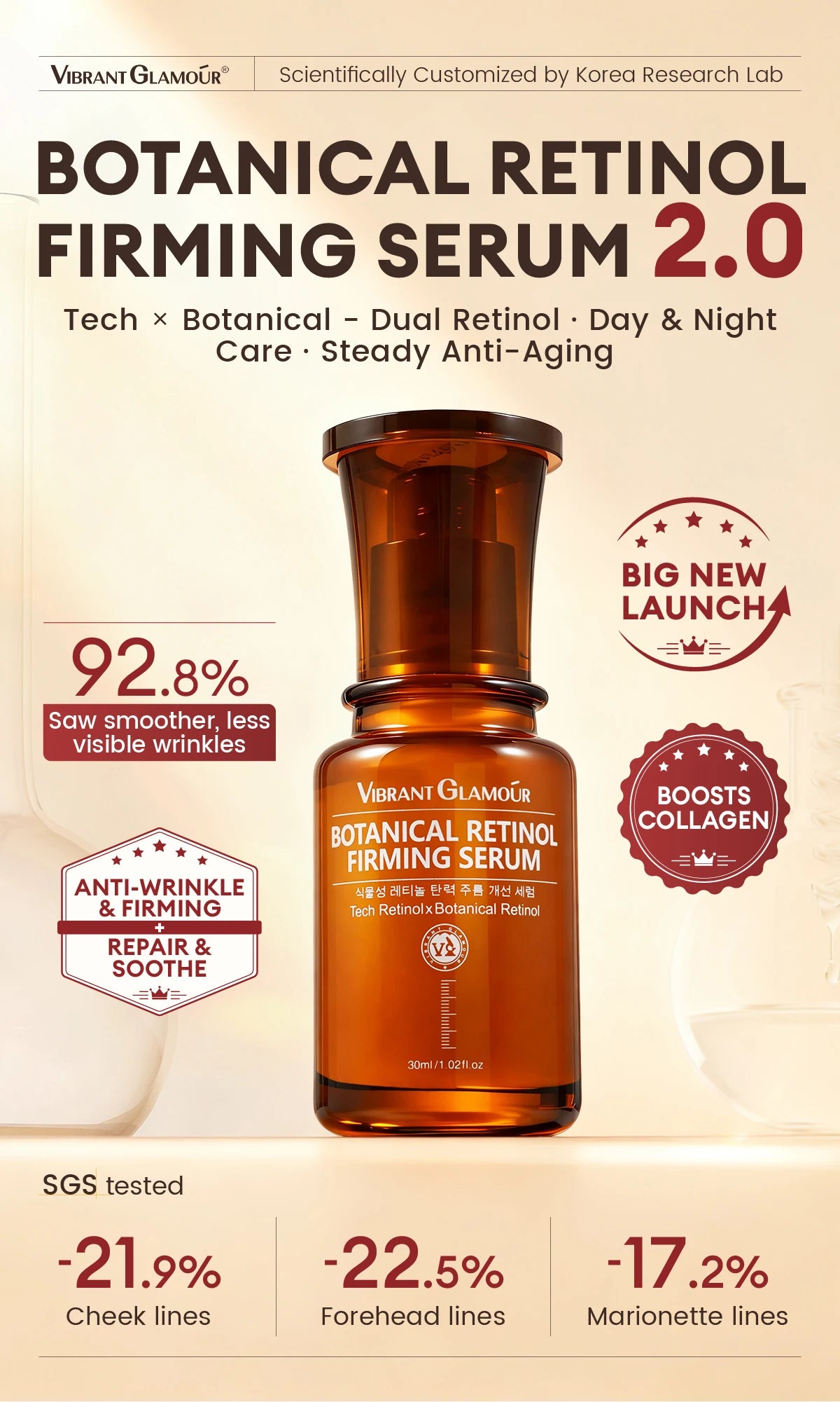 VIBRANT GLAMOUR 3% Retinol Pro Complex Face Serum 30ml - Anti-Ageing Facial Skin Care