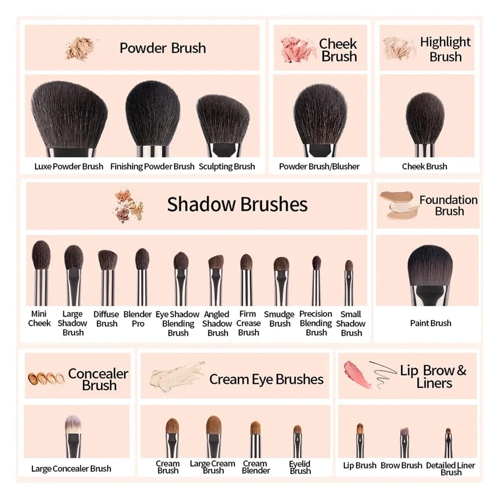 Natural Goat Hair Makeup Brush Set with Case - Professional Natural Bristle Brushes